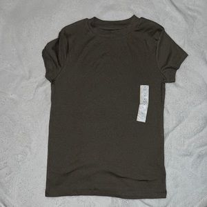 Brown short sleeve shirt, mock neck. Size small